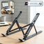 Adjustable tablet stand holding a tablet on a modern desk, showcasing its ergonomic design.