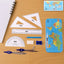 Complete geometry box set with compass in metal case featuring world map design