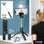 Wired selfie stick with extendable handle and tripod stand for stable photos.