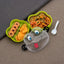 Green froggy lunch box with two compartments and a matching spoon.