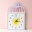 Decorative square wall clock with birdcage top and clear numbers