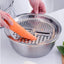 Quickslice 3-in-1 Julienne Grater set in stainless steel, showing the bowl, drain basket, and grater lid.