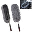 Microfiber car duster with retractable handle for easy vehicle cleaning.