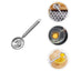 Stainless steel egg separator with a handle, ready to filter egg yolks and whites.