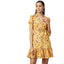 Generic Women's Polyester Floral Short Sleeve Above Knee Dress (Yellow)