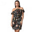 Generic Women's Polyester Floral Cold Shoulder Above Knee Dress (Black)