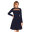 Generic Women's Knitting stretchable Solid Round Neck Full Sleeve Dress (Blue)