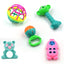 Set of 5 colorful rattles baby toy pieces for infants.