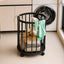 Metal laundry basket with wheels, round standing dirty clothes hamper (1 pc)