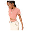 Generic Women's Polyester Lycra Solid Short Sleeve Top (Pink)