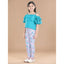 Generic Girl's Cotton Floral Elasticated Jegging and Top Set (Turquoise Blue)