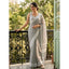 Generic Women's Linen Striped Saree With Unstitched Blouse 5.5Mtr (Gray)