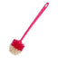 Multicolor plastic toilet cleaner brush with a long handle.