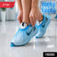 Blue disposable plastic shoe covers with elastic fit for shoes