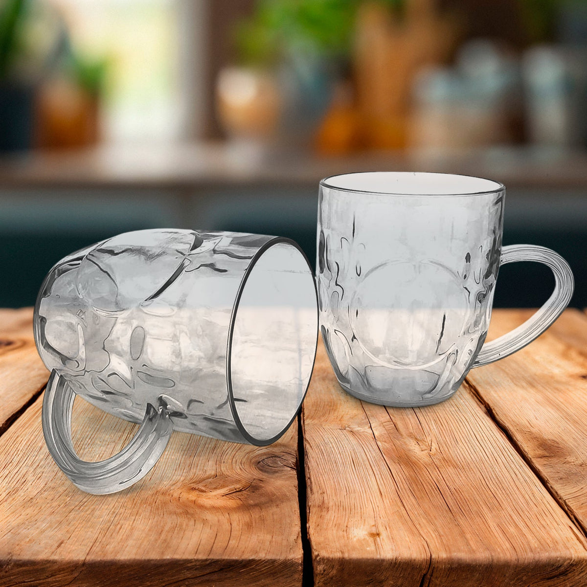 Set of two durable 350ml shake plastic mugs with side handles and clear body Main image