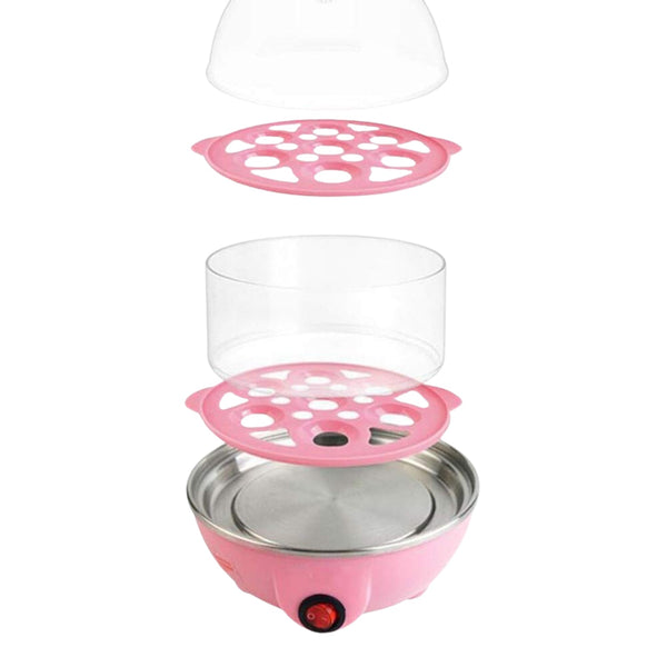 Close-up of the transparent lid and removable egg tray of the 2-layer egg cooker.