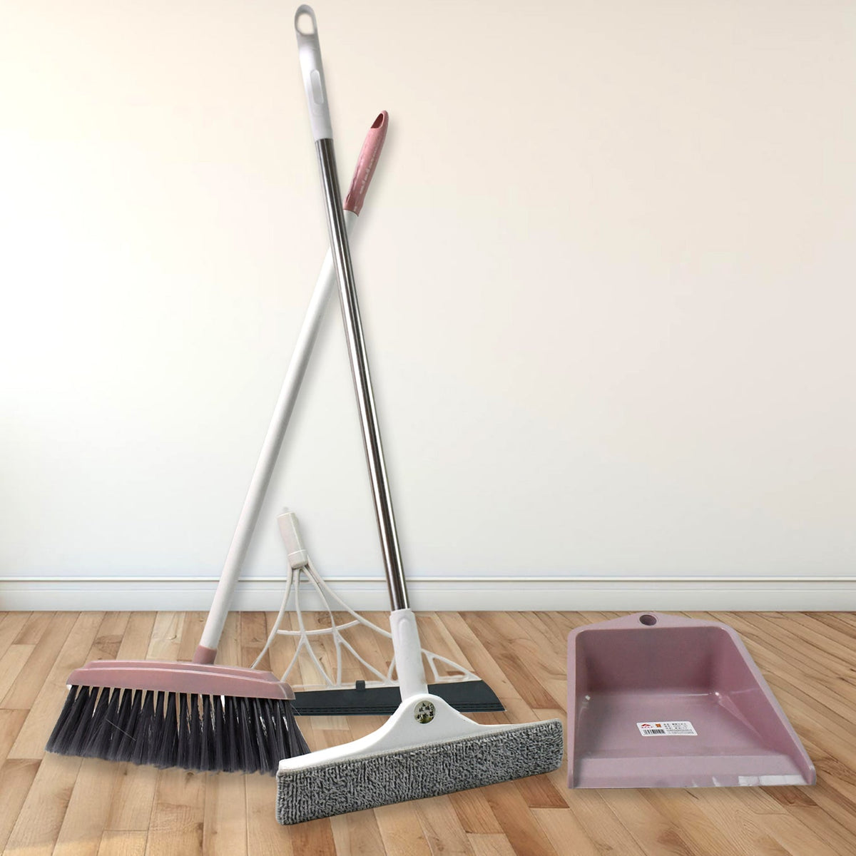 Velvet Wipe 4-in-1 Cleaning Tool Set with broom, dustpan, wiper, and squeegee Main image