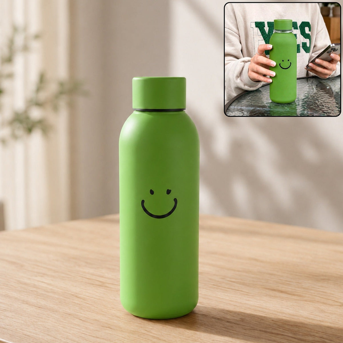 400 ML Smiley Face Glass Travel Water Bottle with Silicone Sleeve (1 Pc) Main image