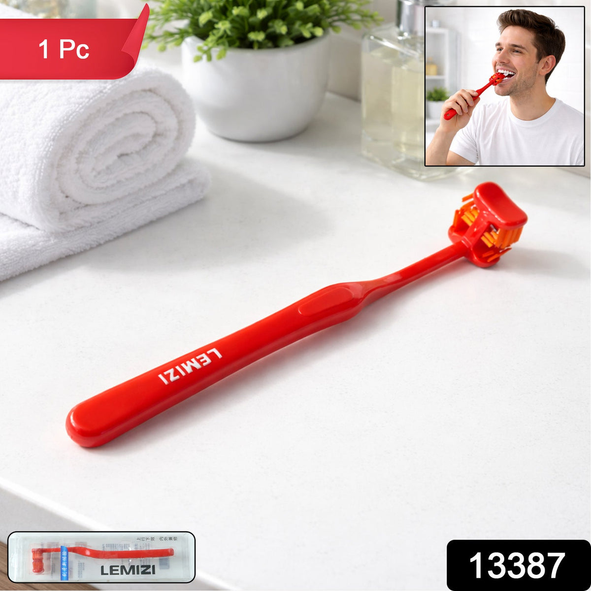 Six-Sided Toothbrush in its packaging, highlighting its gentle cleaning capabilities. Main image