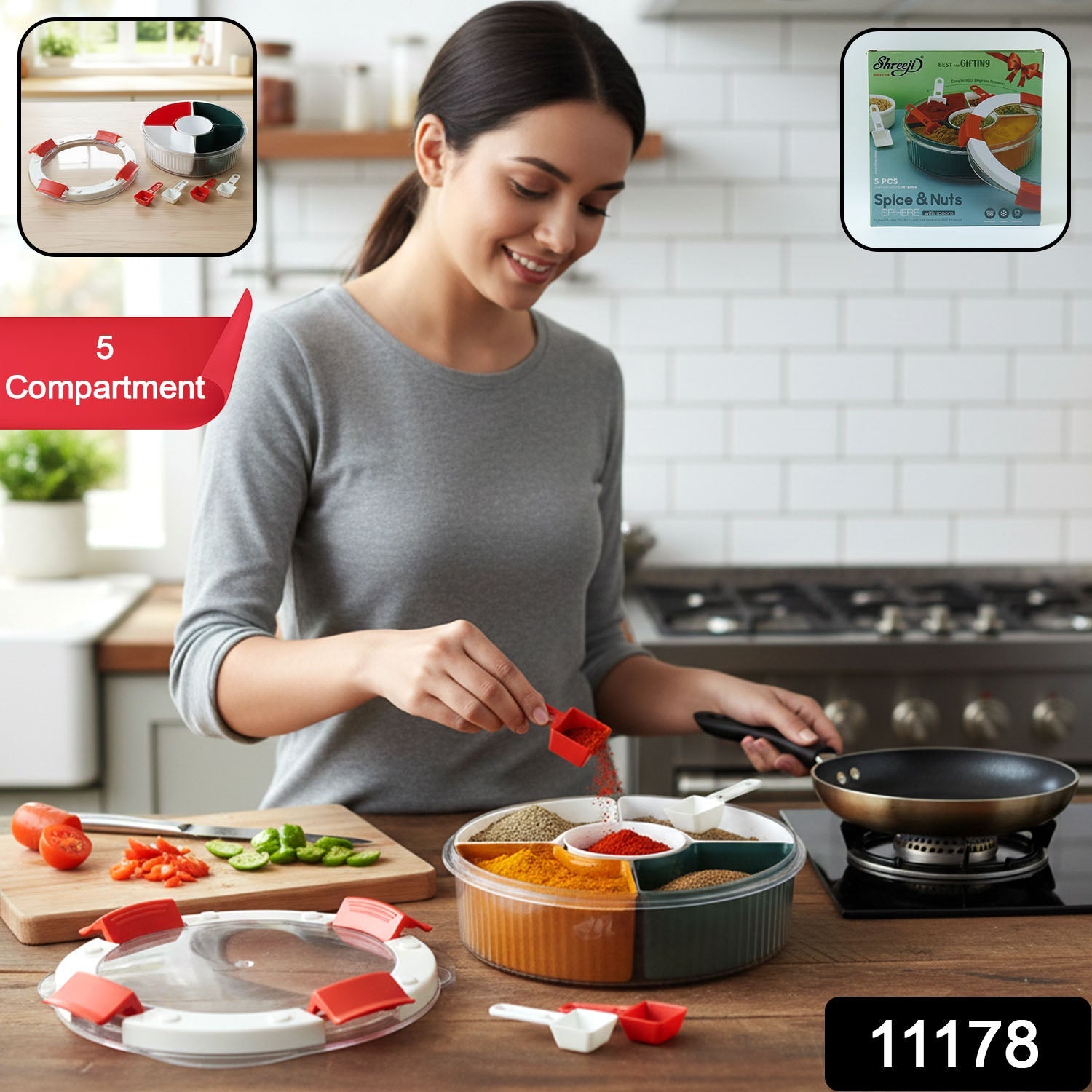 Plastic 5-compartment Spice Storage Box – Easy Kitchen Organization Secondary image