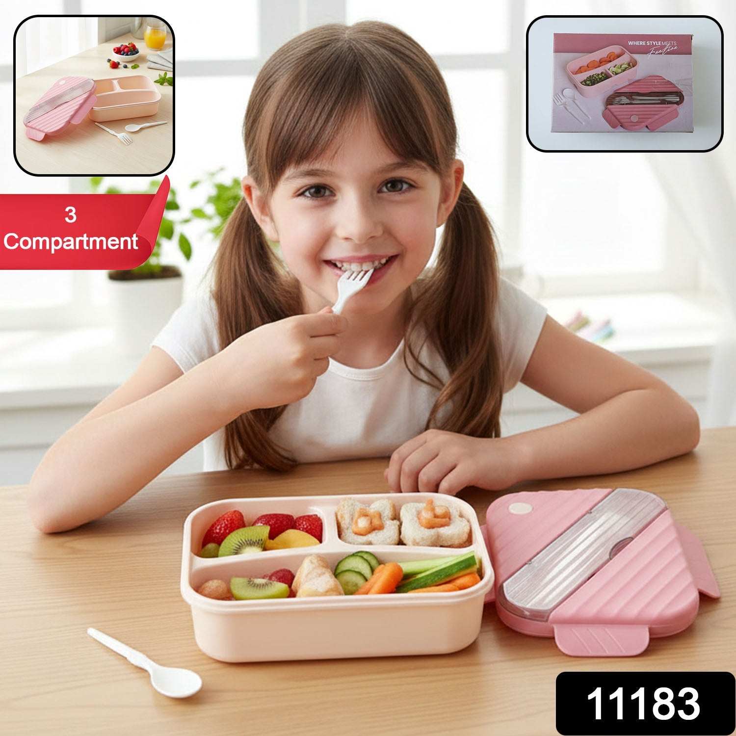 Plastic 3 Compartment Lunch Box for Kids, Organized & Portable Secondary image