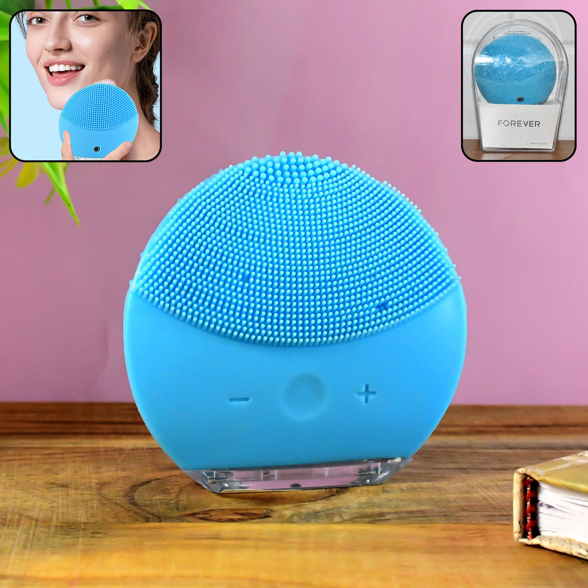 Rechargeable silicone sonic facial cleansing brush with soft bristles Main image