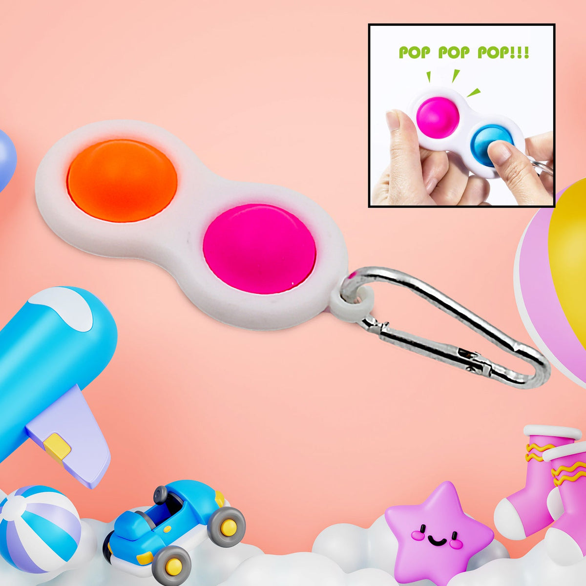 Colorful Simple Dimple Fidget Toy Keychain for stress relief. Main image