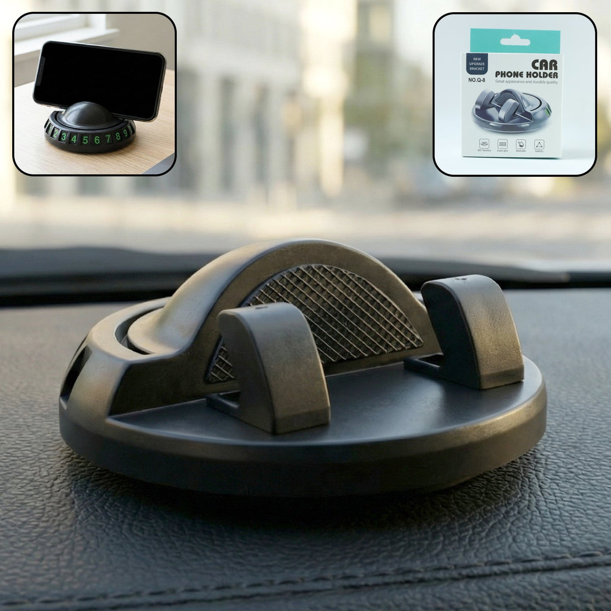 360-degree rotating car dashboard phone holder securely mounted for hands-free use Main image