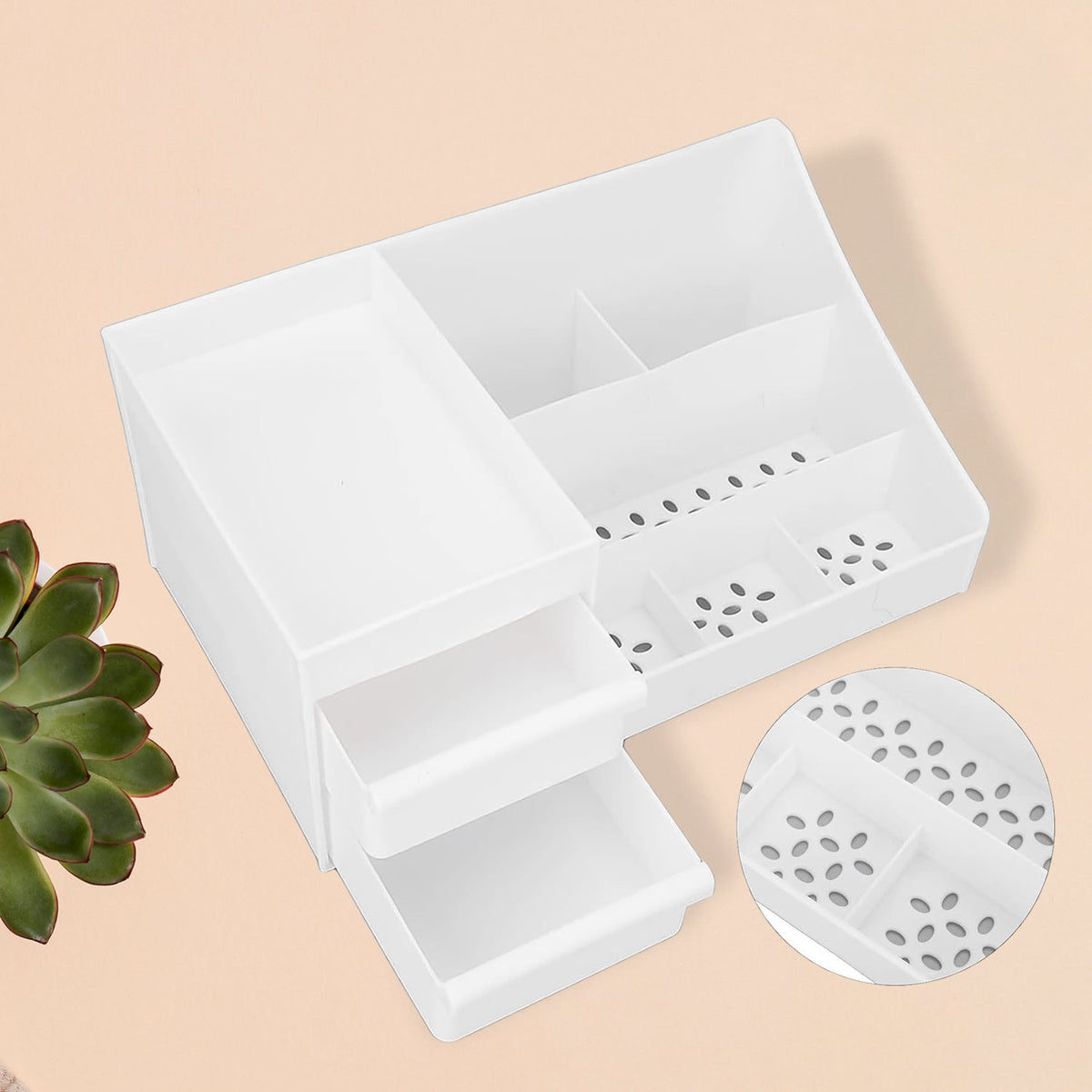 Organivo large capacity white desktop cosmetic storage box with 9 compartments Main image