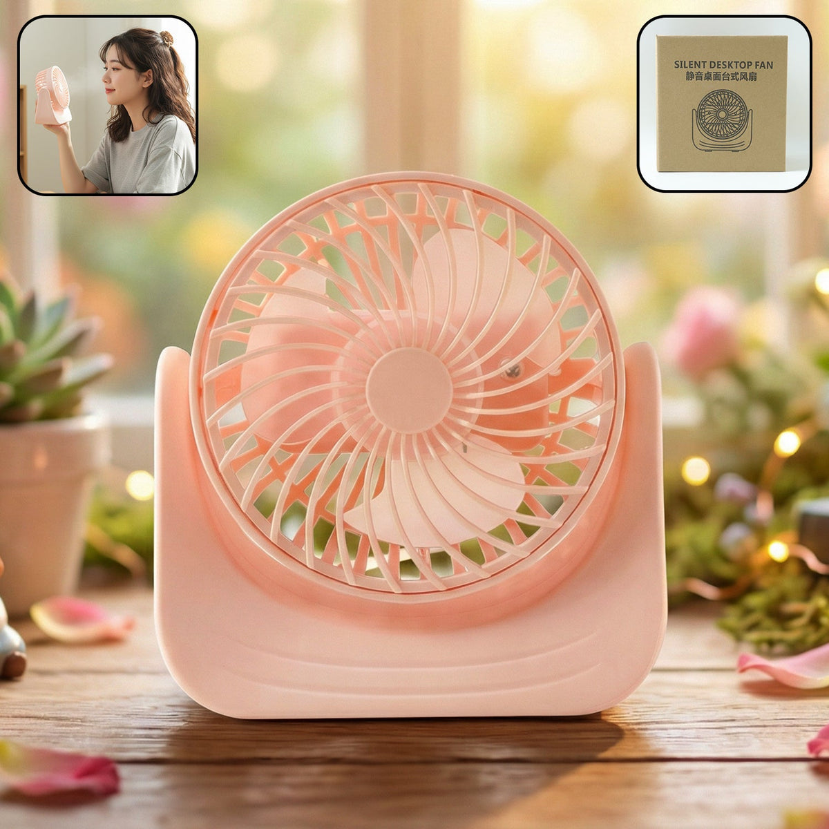 Silent mini desk fan USB rechargeable for quiet cooling on desk Main image