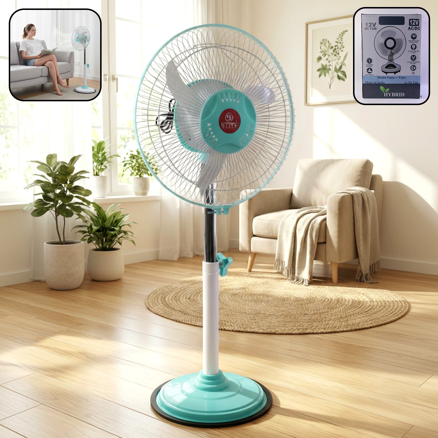 12V DC Hybrid Pedestal Fan – High-Speed Cooling for Home & Office Secondary image