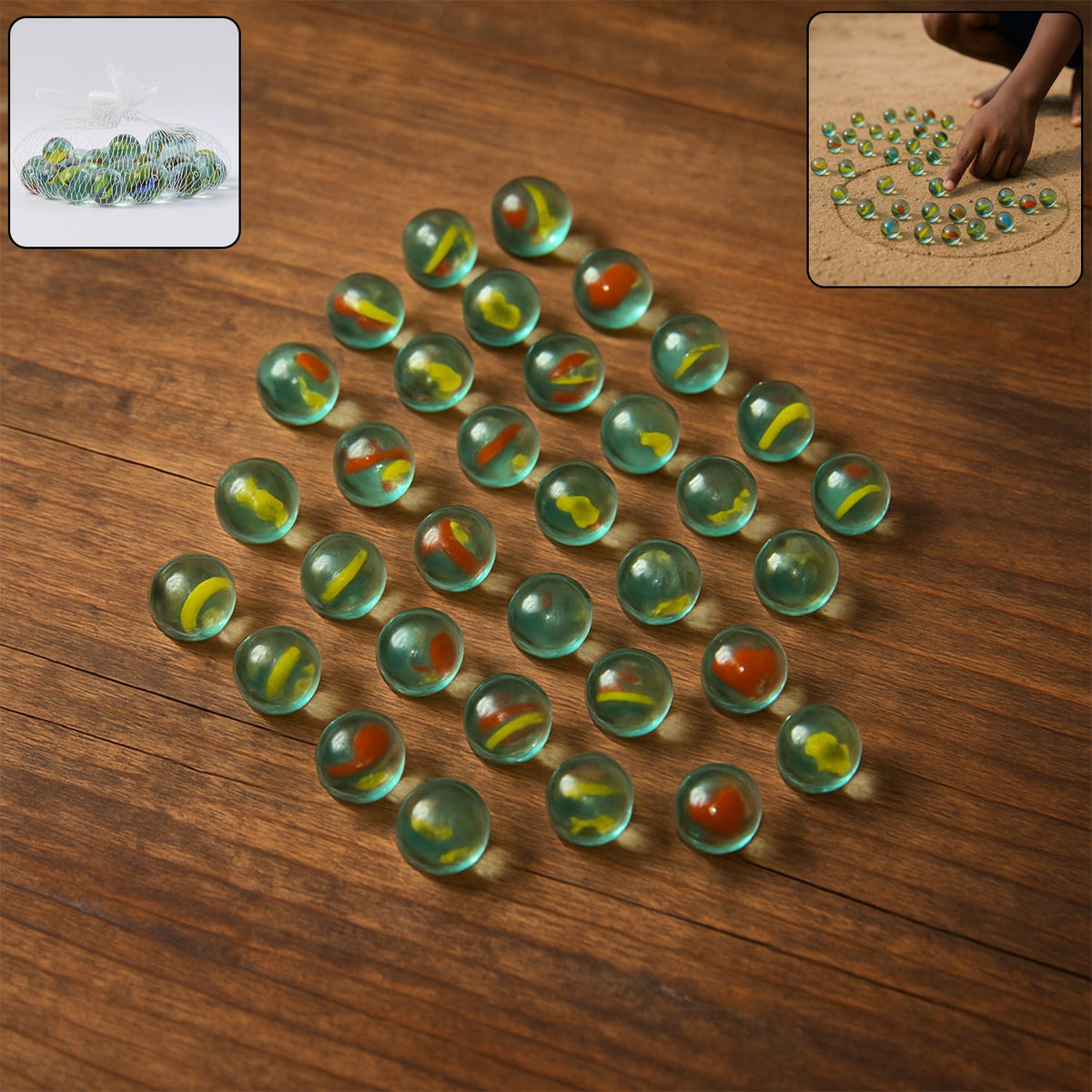 Approx 35 colorful classic glass marbles set with vibrant swirls for kids play Main image