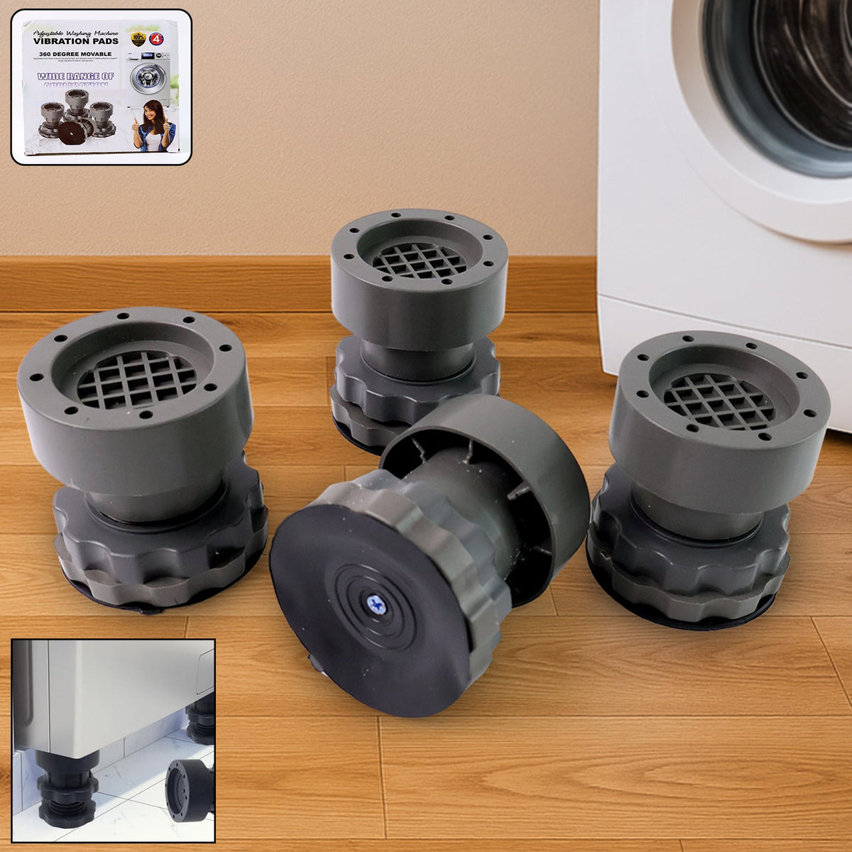 Adjustable anti-vibration pads supporting washing machine and refrigerator base Main image