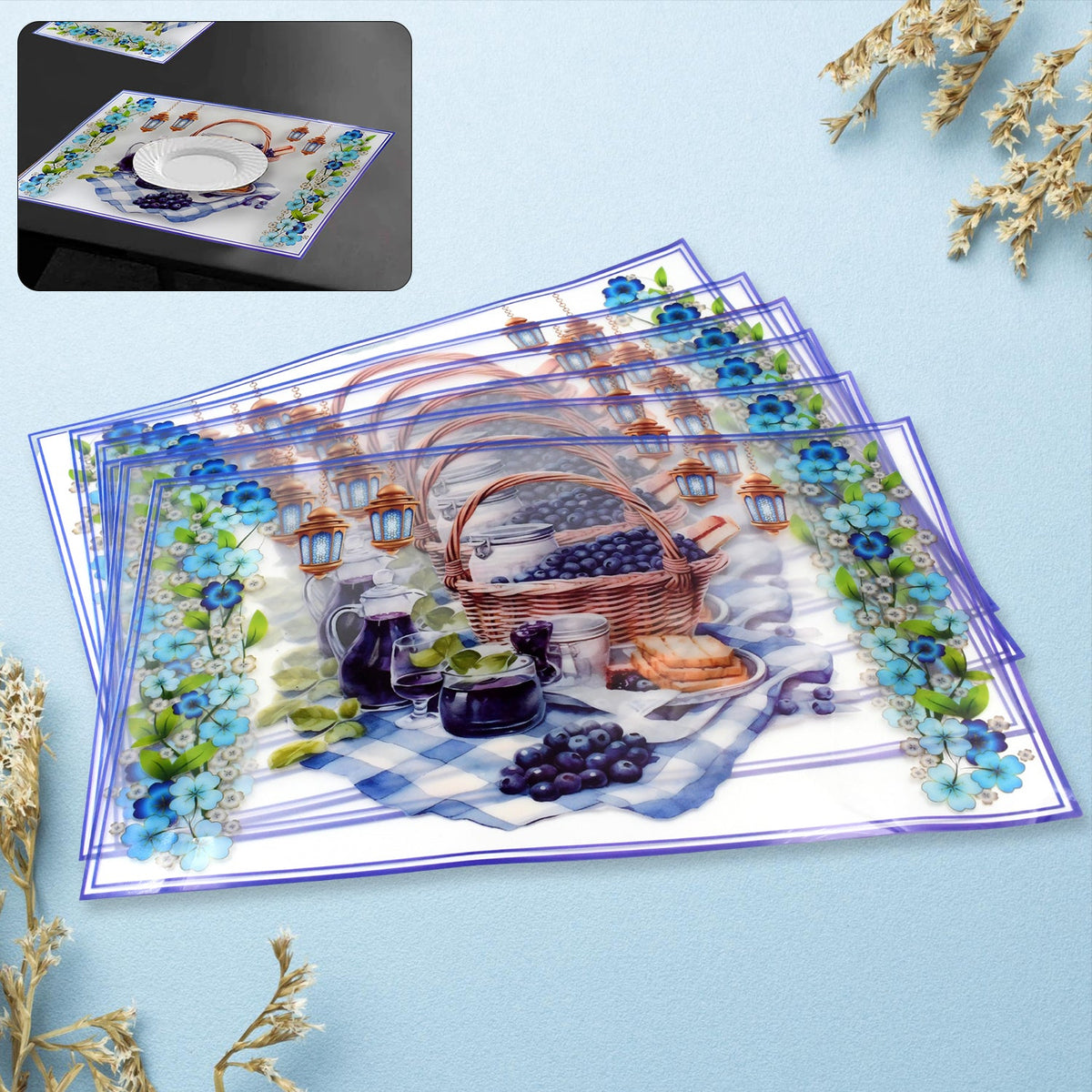 Vibrant multicolor PVC dining table placemats, heat-resistant and easy to clean. Main image