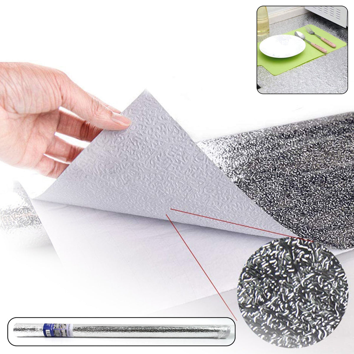Roll of self-adhesive aluminium kitchen foil for surface protection. Main image