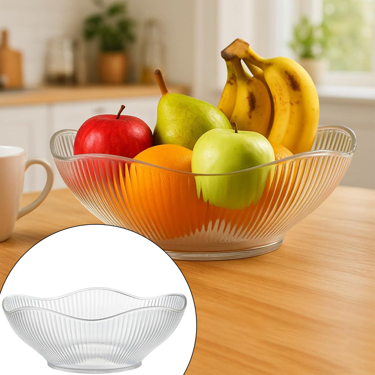 Plastic fruit storage basket with elegant ripple design Main image