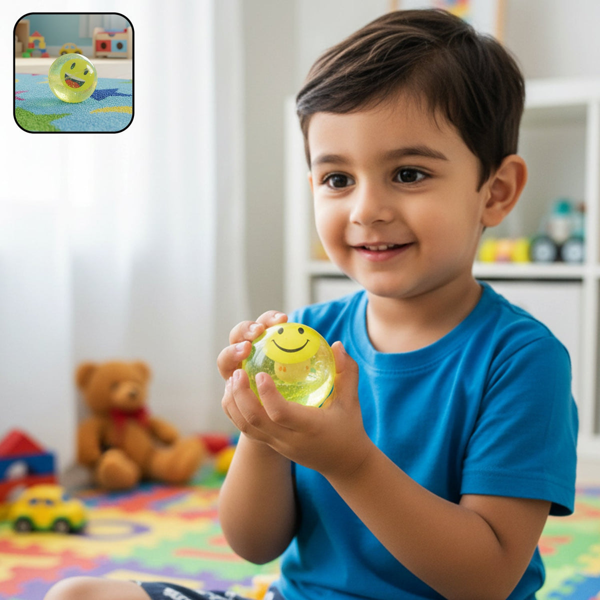 Bright Smiley Face Sensory Water Ball Toy for Kids with floating emoji Main image