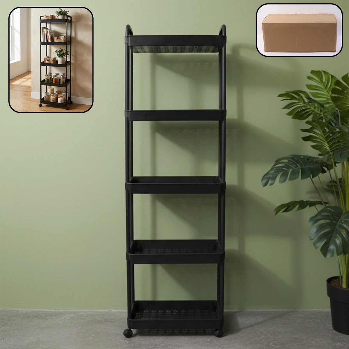 5 Layer rolling storage rack with open shelves and wheels for home organization Main image