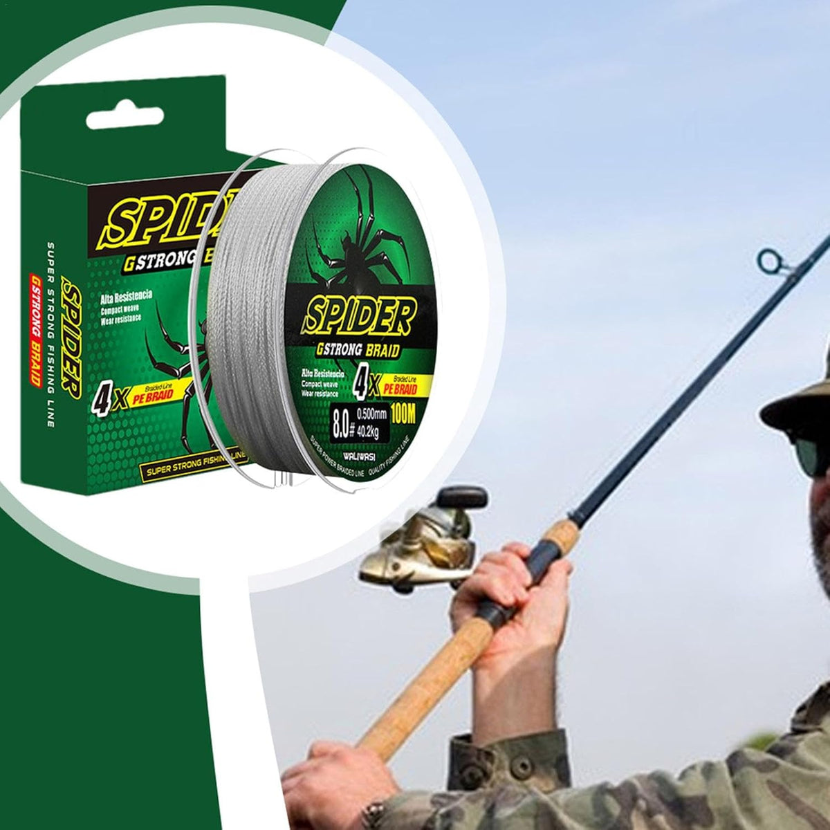 Durable braided fishing line with steel braid pattern Main image