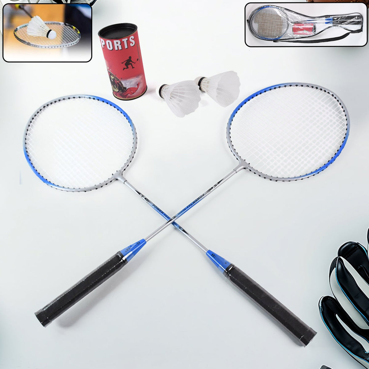Badminton set with two metal rackets and clear carrying case Main image