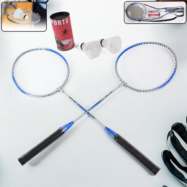 Badminton set with two metal rackets and clear carrying case