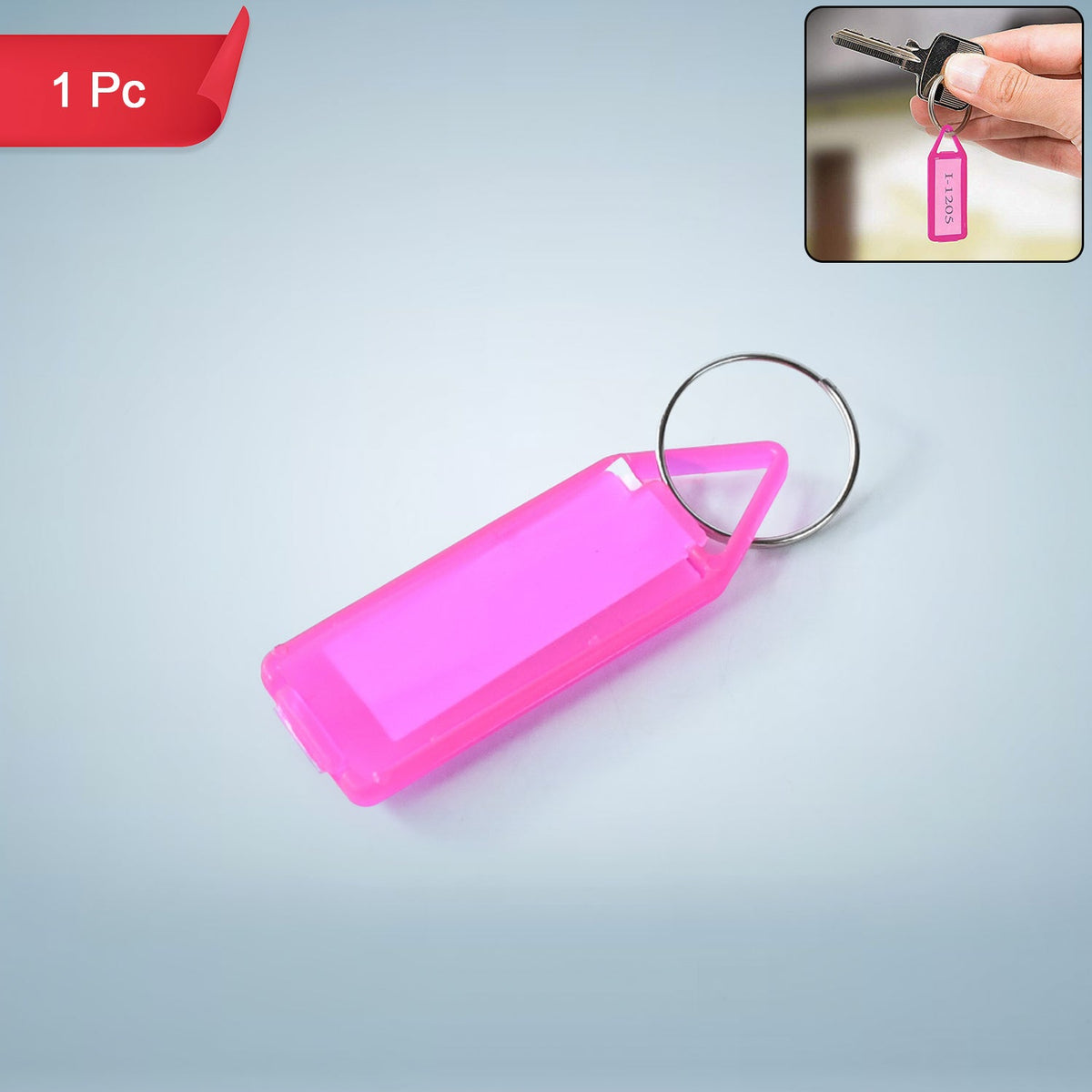Clear keychain ID tag in assorted translucent color with attached split ring Main image