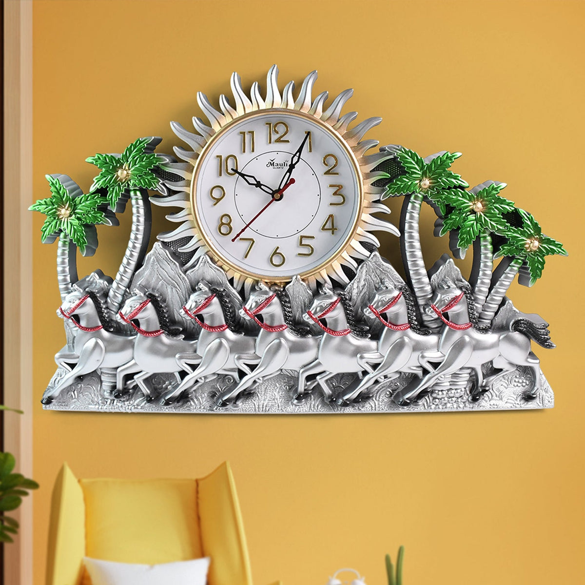 Plastic wall clock with running horse design and sunburst dial Main image