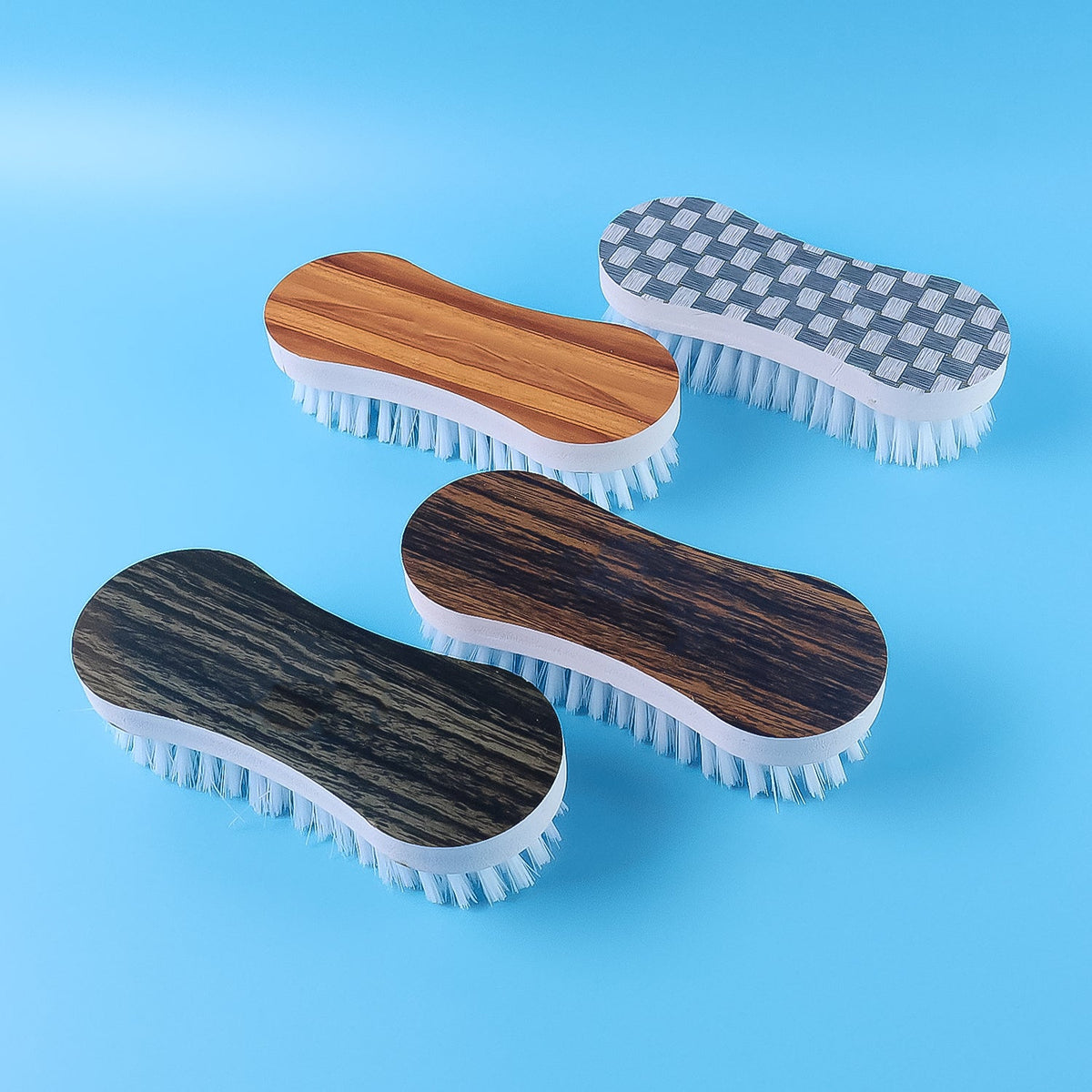 Ergonomic cloth washing brush set with printed tops for efficient laundry cleaning Main image