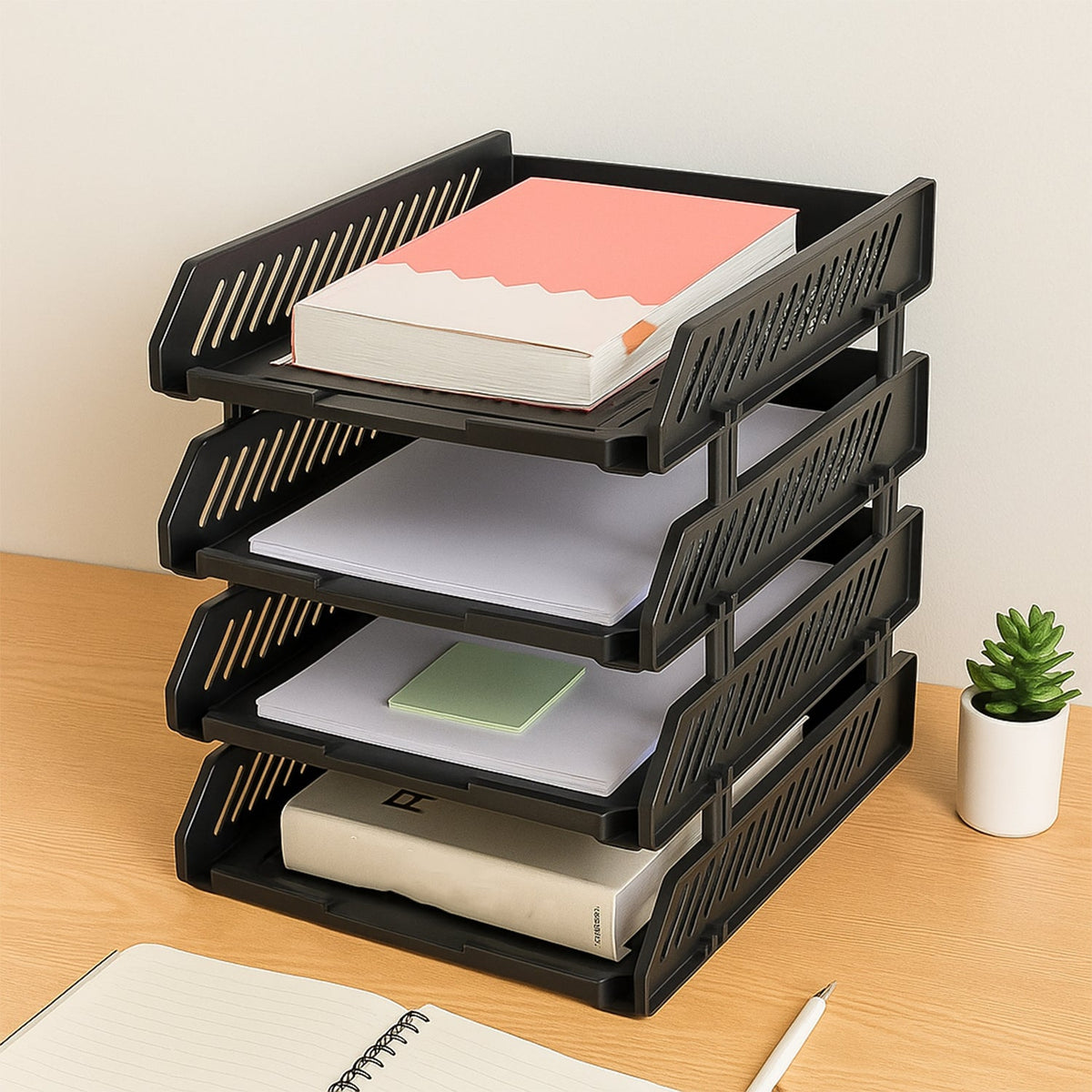FiloDesk 4-layer office file rack with drawers on a tidy desk. Main image