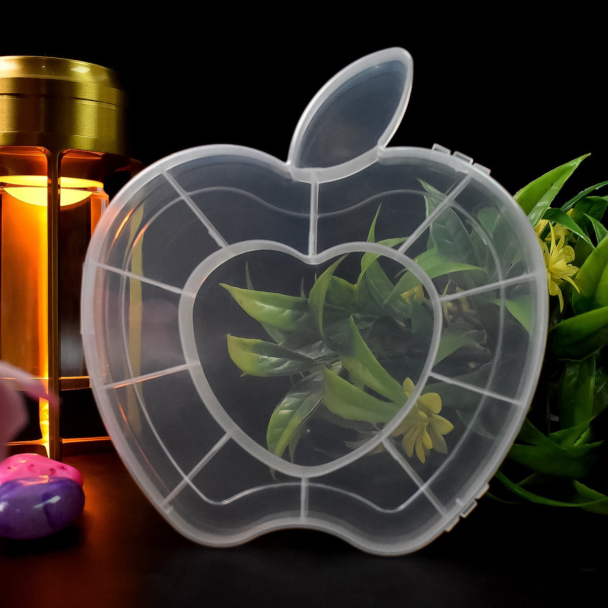 Transparent plastic apple shape jewellery box for small accessories Main image