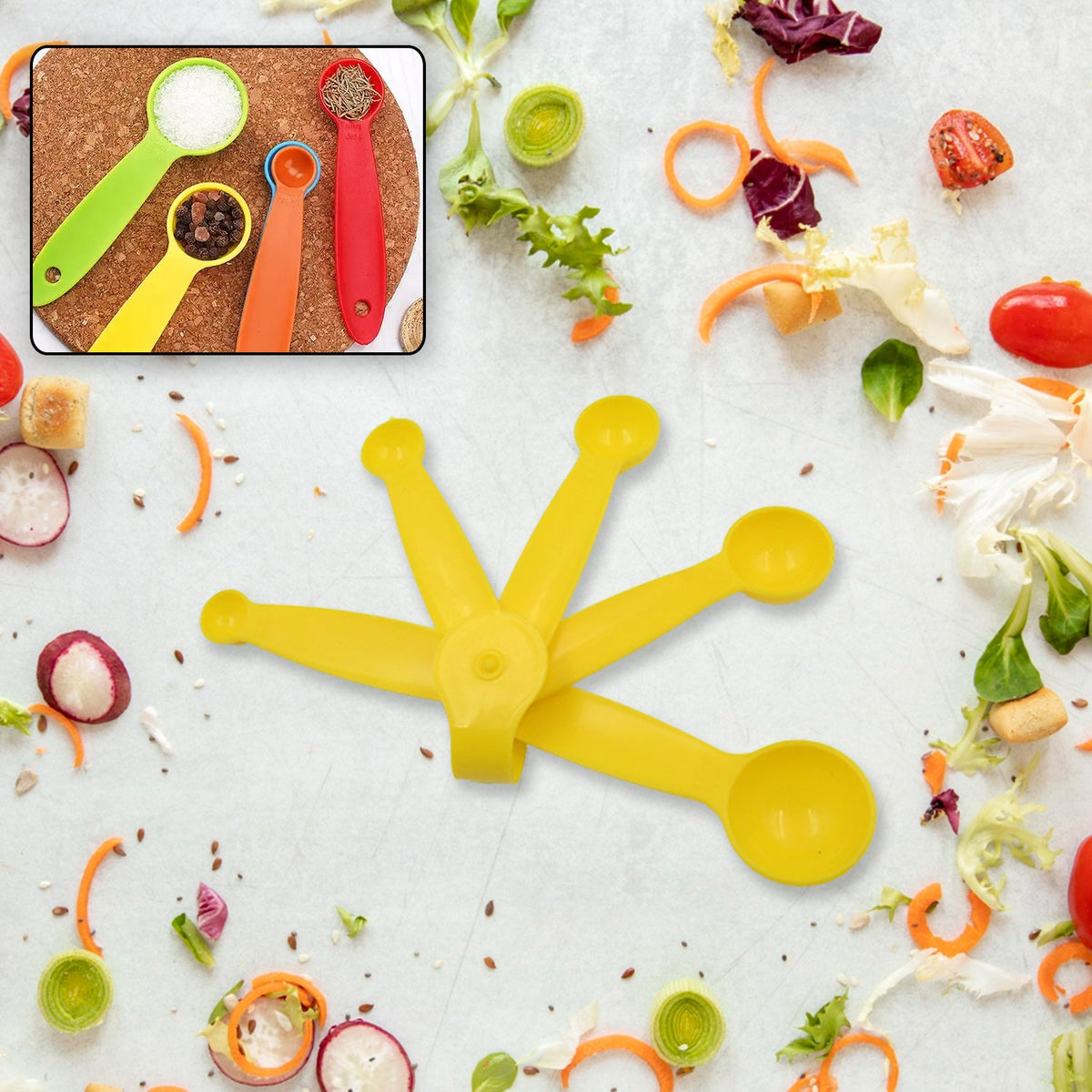 Set of 5 durable plastic measuring spoons for precise baking. Main image