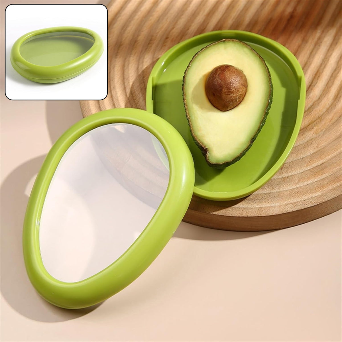 Green oval vegetable container with lid closed Main image