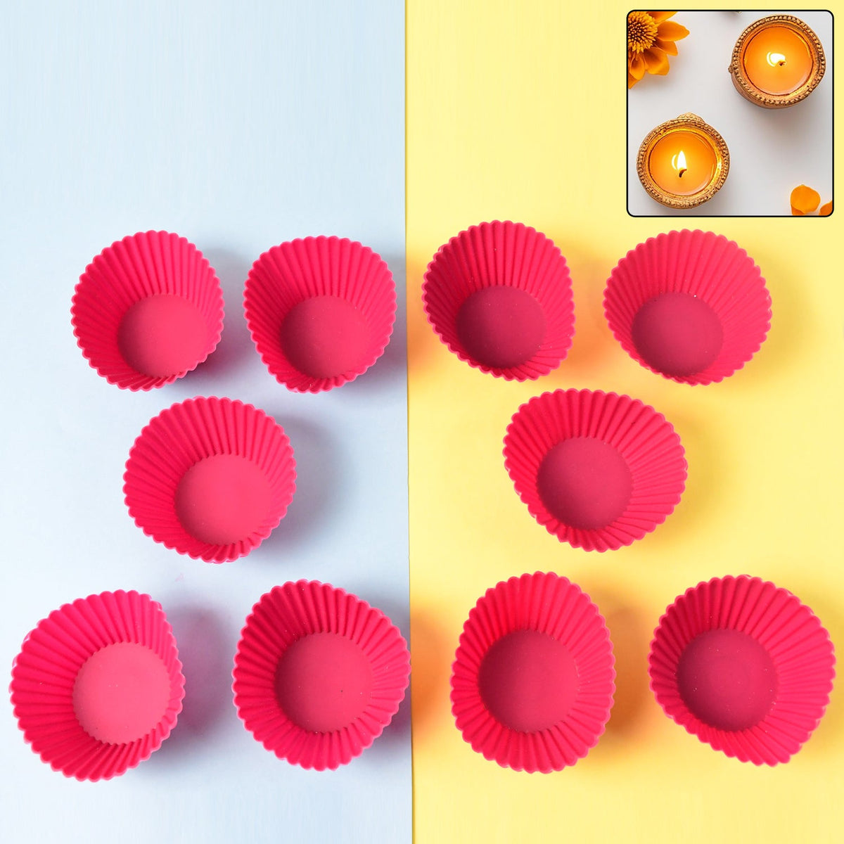 Set of 10 silicone cupcake moulds with flexible design for easy baking Main image