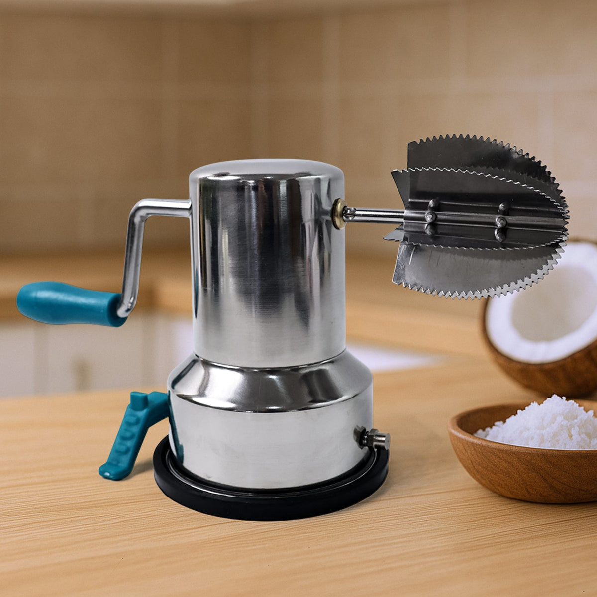 Stainless steel coconut scraper with strong vacuum base for stable grating Main image
